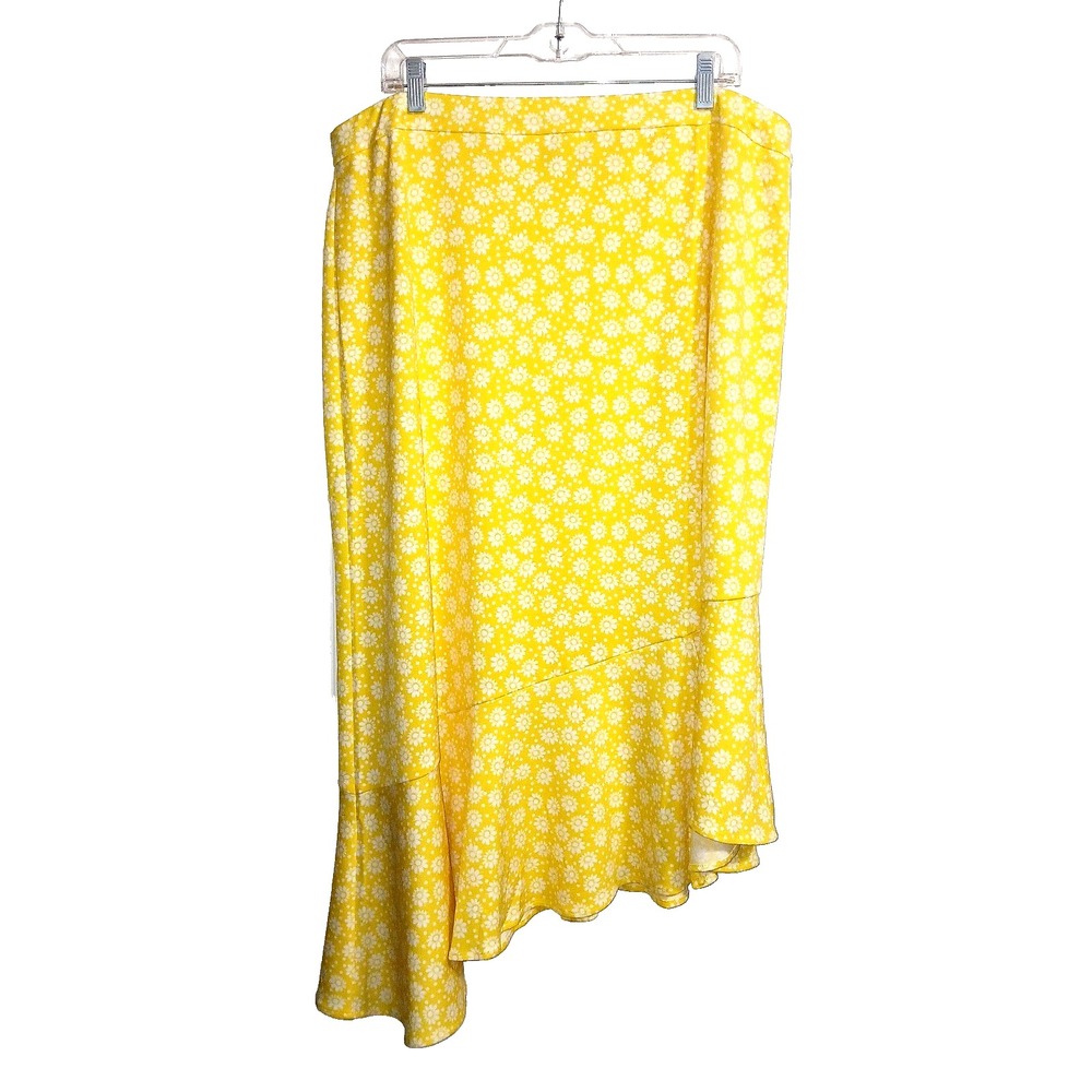 Cato Women Asymmetric Hem Skirt 18 20 Yellow White Floral Daisy Pull On Spring